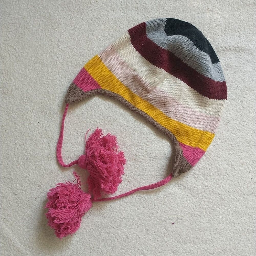 Juicy Couture Beanie Hat Girl Tassel Ear Flaps Knit Striped Wool Blend Dog Charm - Picture 4 of 7